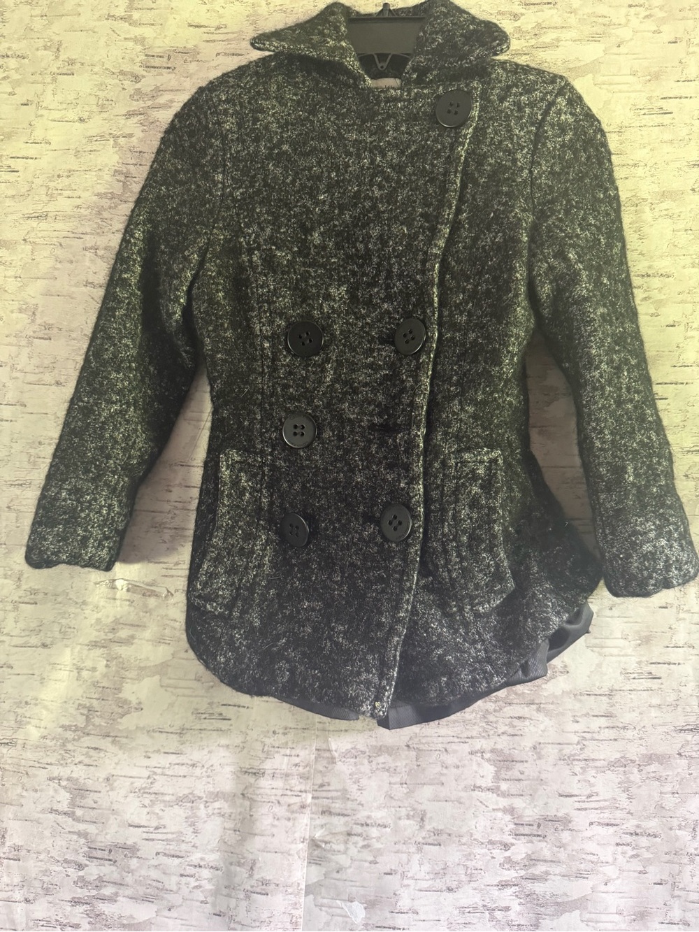 Calvin Klein Black & Gray Textured Double-Breasted Pea Coat